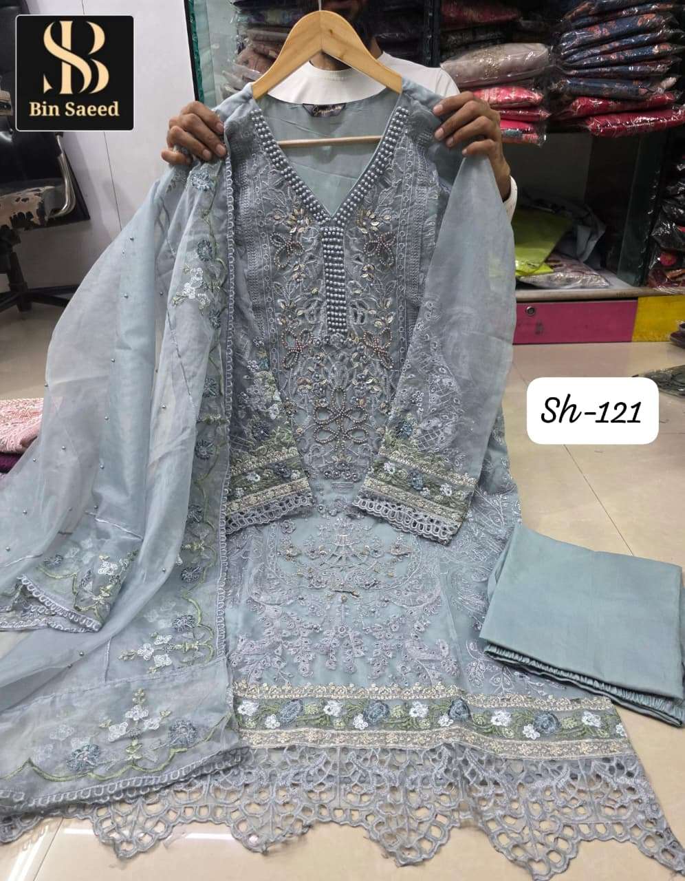 BIN SAEED SH-121 BY ASLIHOLESALE DESIGNER PURE ORGANZA EMBROIDERY DRESSES-00272