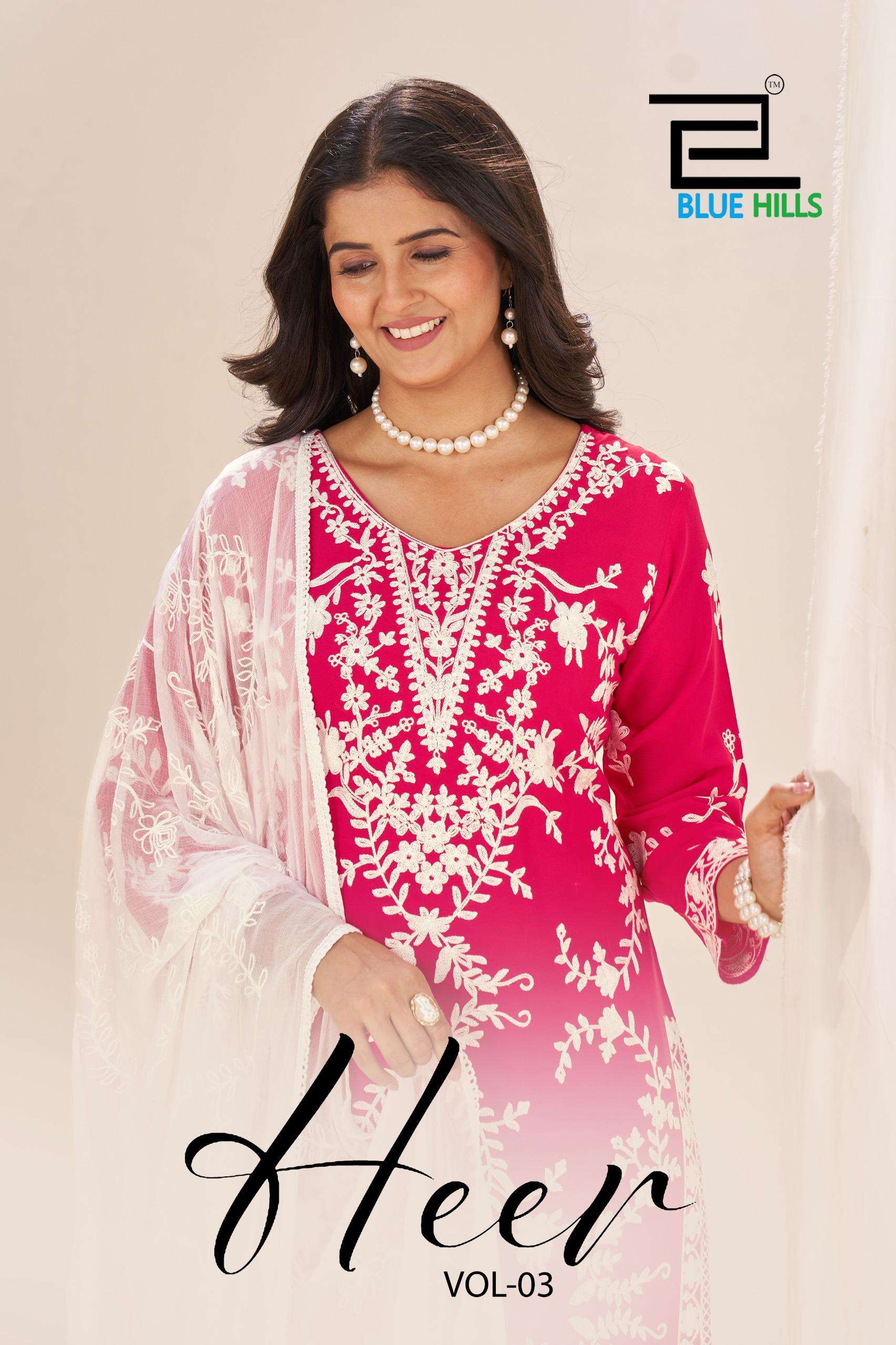 BLUE HILLS HEER VOL-3 3001 TO 3004 SERIES PURE RAYON EMBROIDERY DRESSES-00099