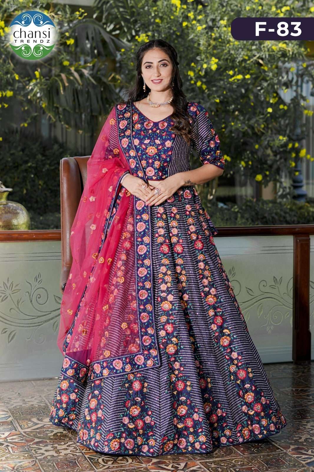 CHANSI TRENDZ F-83 PURE LINO SILK EMBROIDERY LEHENGAS-00303