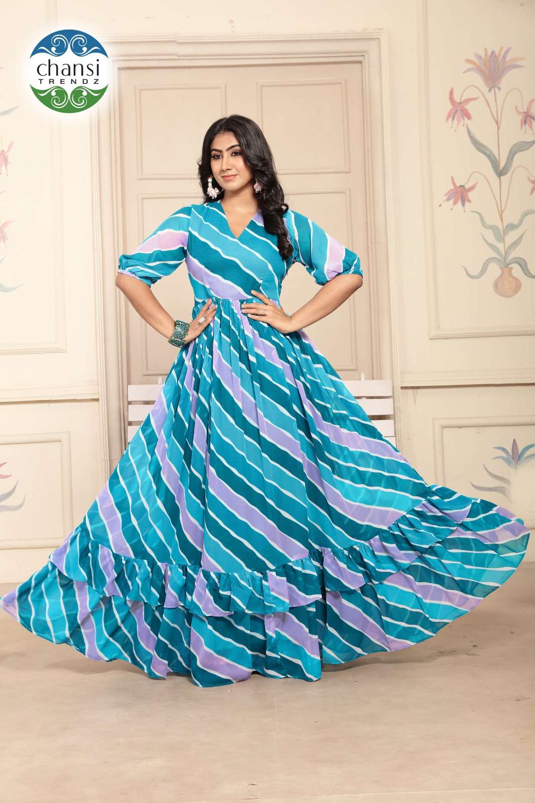 CHANSI TRENDZ KHILAA PURE  GORGETTE PRINTED GOWN-00303