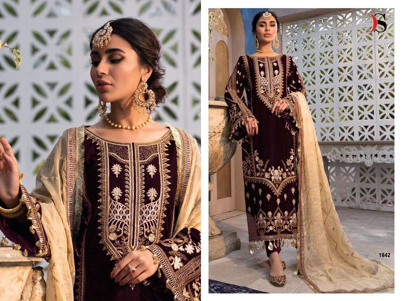 DEEPSY SUIT D-1842 PURE VELVET EMBROIDERY PAKISTANI DRESS-00201