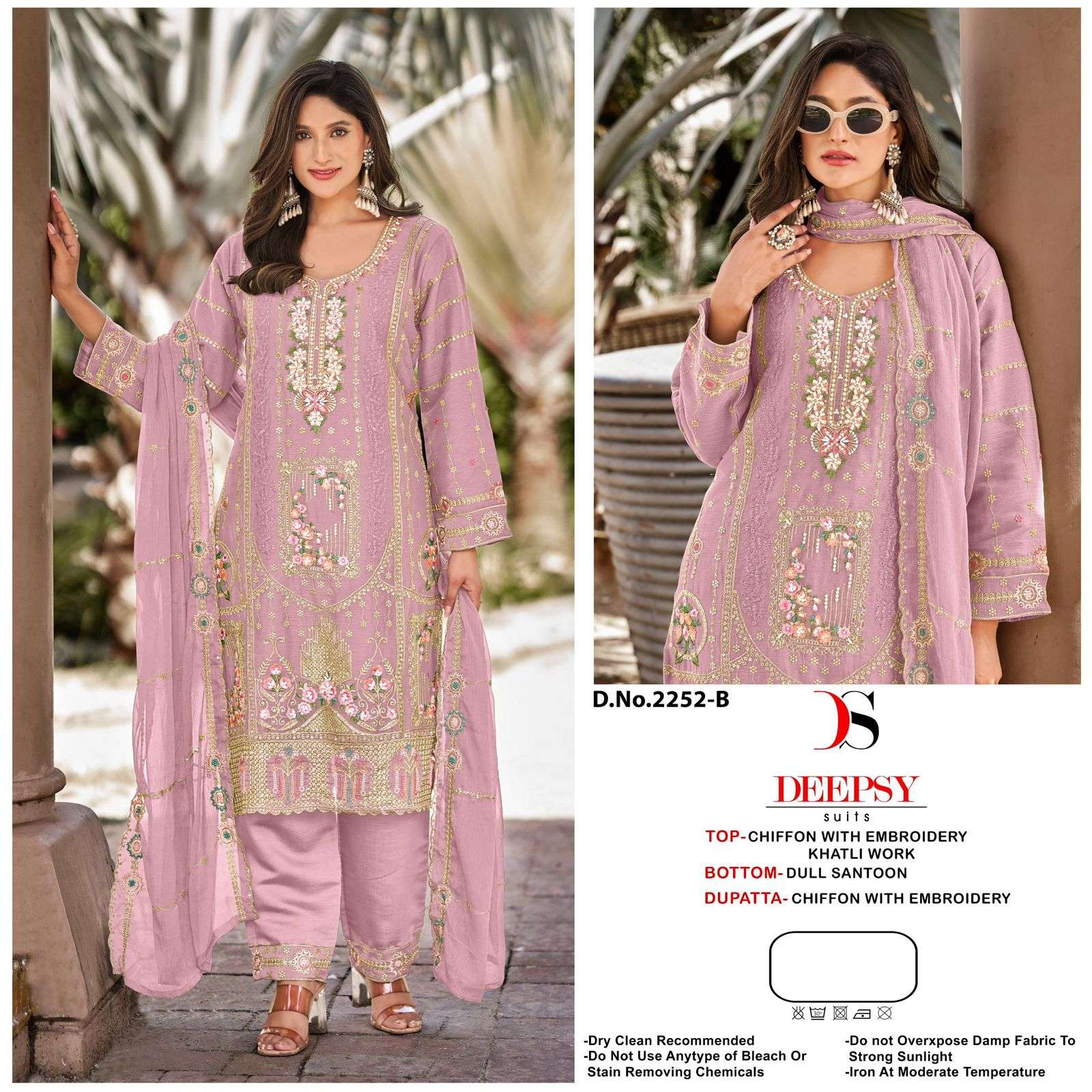 DEEPSY SUIT D-2252 A TO D SERIES PURE CHIFFON EMBROIDERY PAKISTANI DRESSES-00201