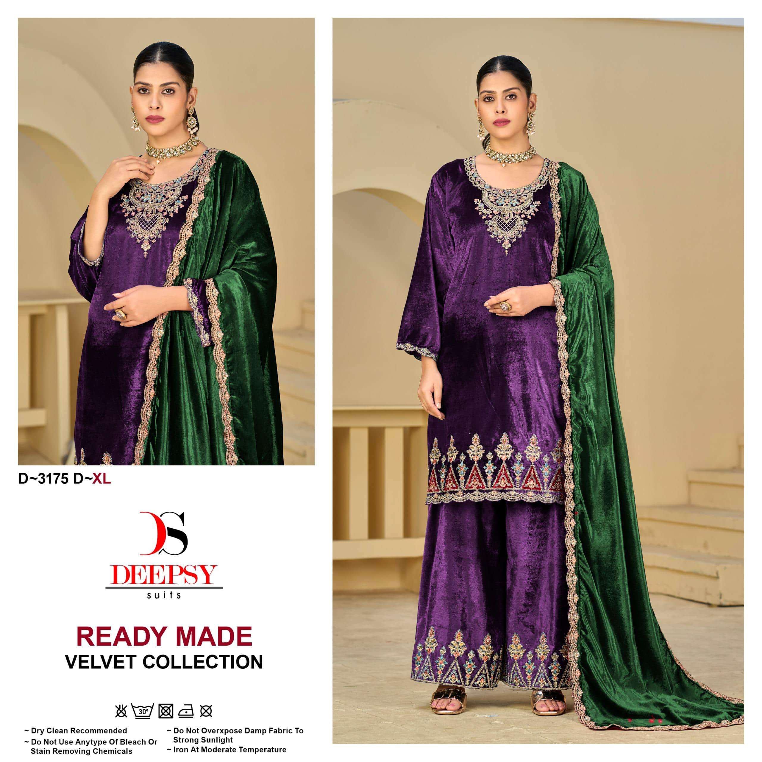 DEEPSY SUIT D-3175 PURE VISCOSE VELVET EMBROIDERY PAKISTANI DRESSES-00011