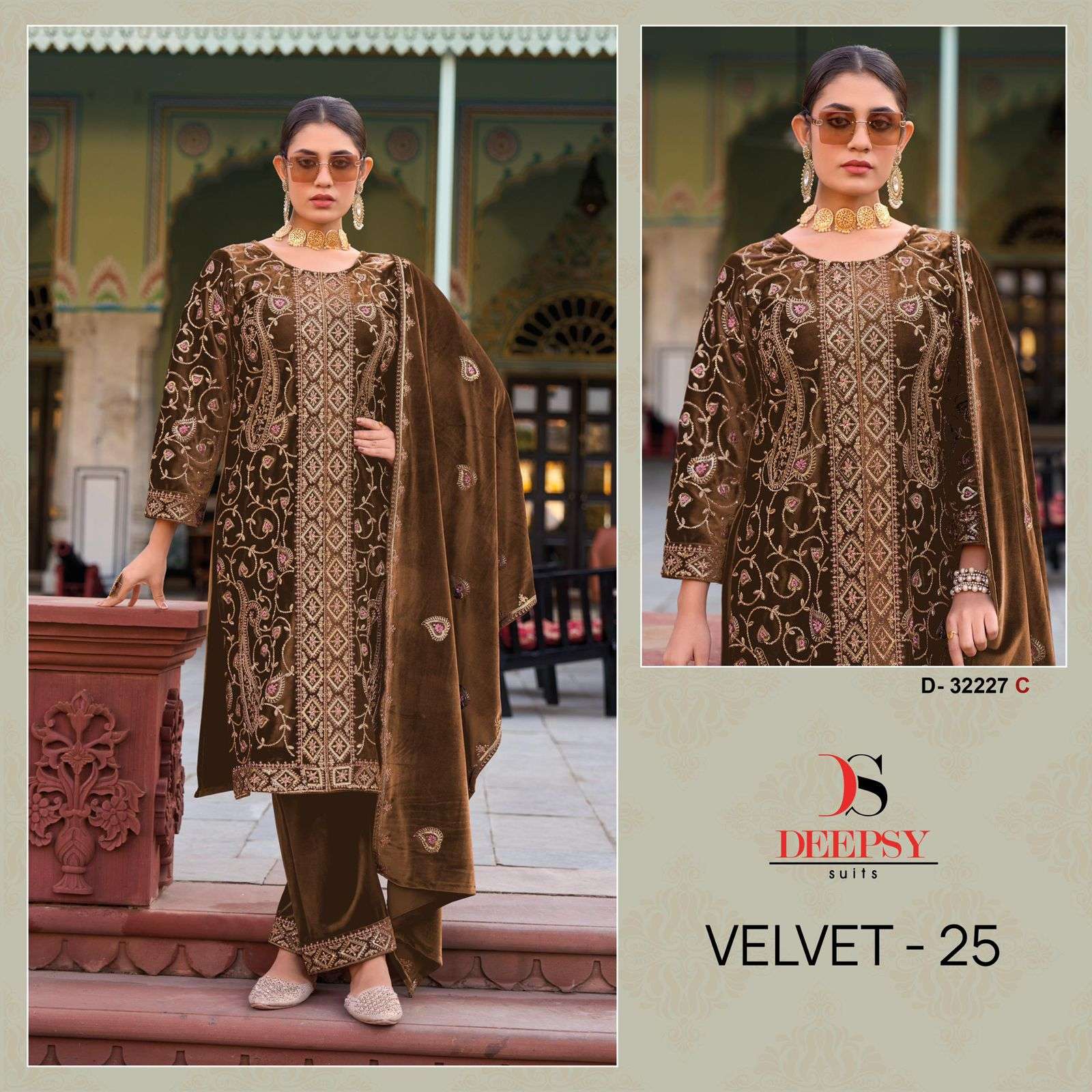 DEEPSY SUIT D-32227 A TO D SERIES PURE VELVET EMBROIDERY PAKISTANI DRESSES-00201