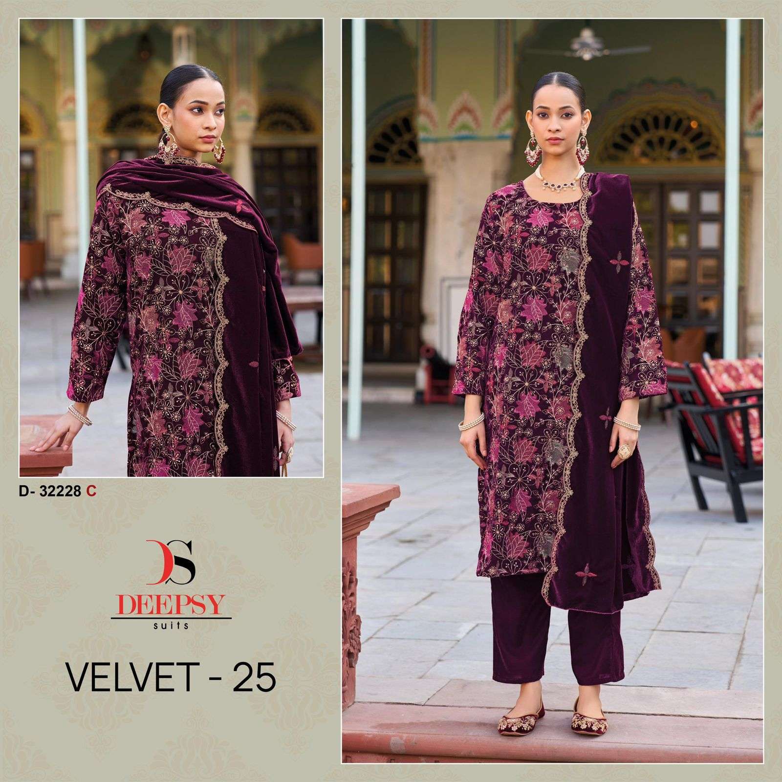 DEEPSY SUIT D-32228 A TO D SERIES PURE VELVET EMBROIDERY PAKISTANI DRESSES-00201