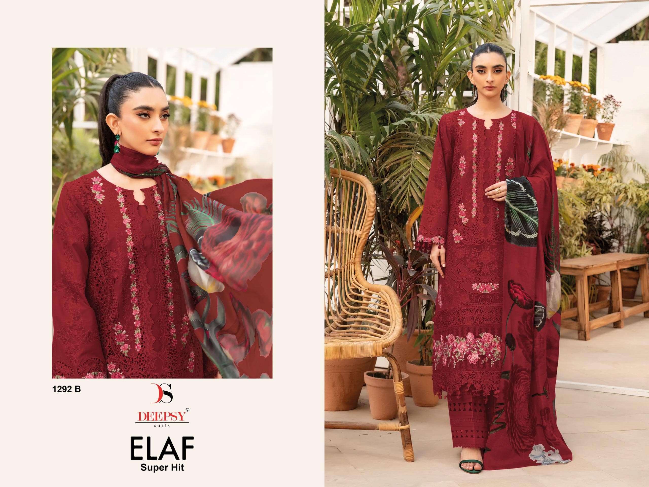 DEEPSY SUIT ELAF LUXURY SUPER HITS 1292 SERIES PURE COTTON EMBROIDERY PAKISTANI DRESSES-00011