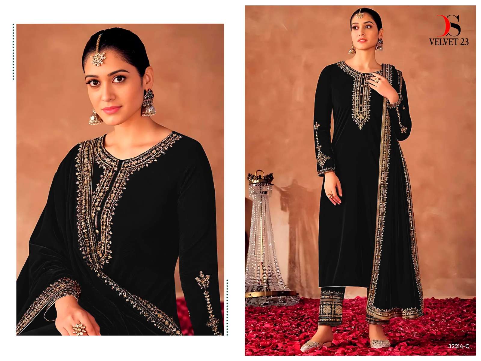 DEEPSY SUIT VELVET VOL-23 32214 SERIES PURE VELVET EMBROIDERY DRESSES-00201
