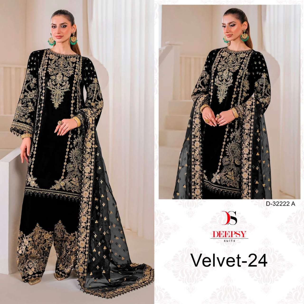 DEEPSY SUITS VELVET VOL-24 32222 SERIES PURE VELVET EMBROIDERY DRESSES-00201