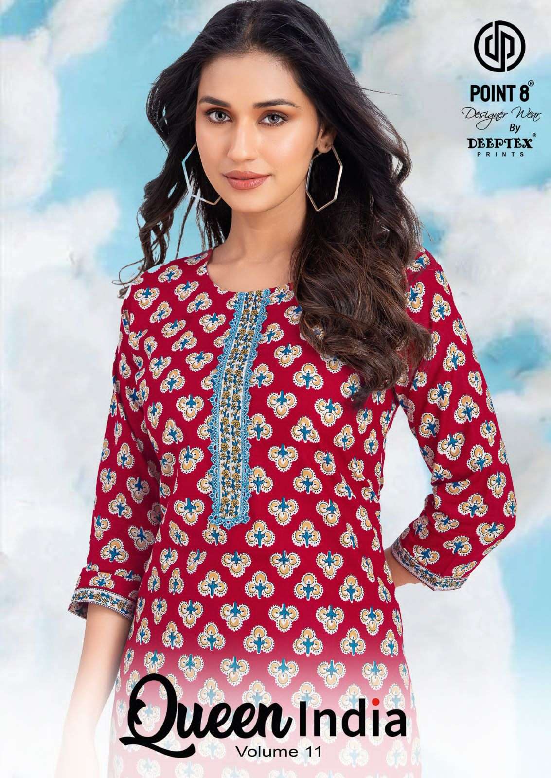 DEEPTEX QUEEN INDIA VOL-11 1101 TO 1110 SERIES PURE COTTON PRINTED EMBROIDERY KURTIS-00015
