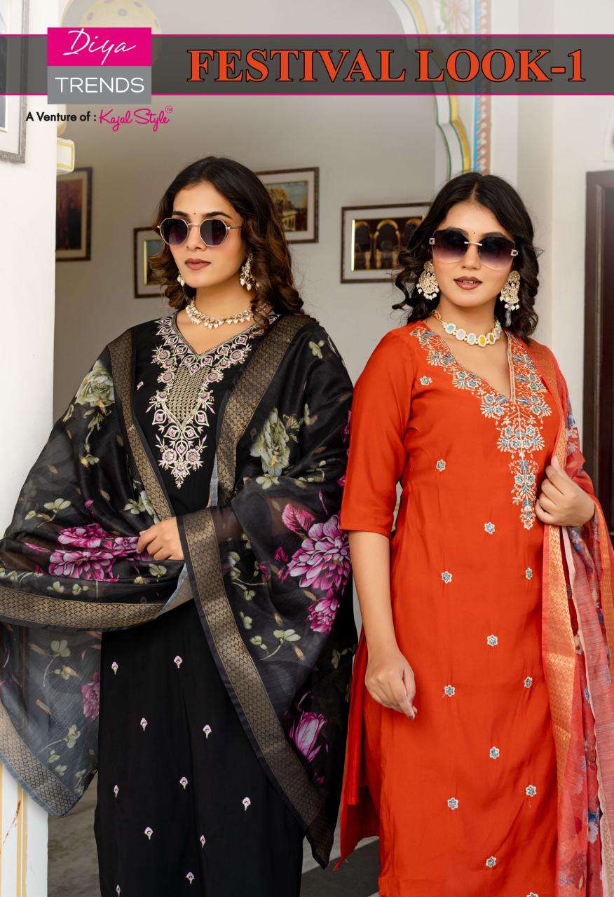 DIYA TRENDZ FESTIVAL LOOK 1001 TO 1008 SERIES PURE ROMAN SILK EMBROIDERY DRESSES-00014