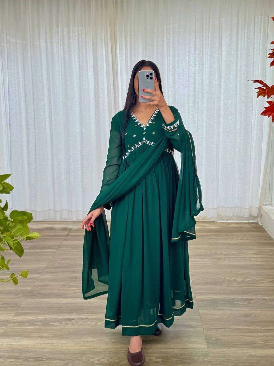 DN-409 BY ASLIWHOLESALE DESIGNER PURE FAUX GEORGETTE EMBROIDERY GOWN-00232
