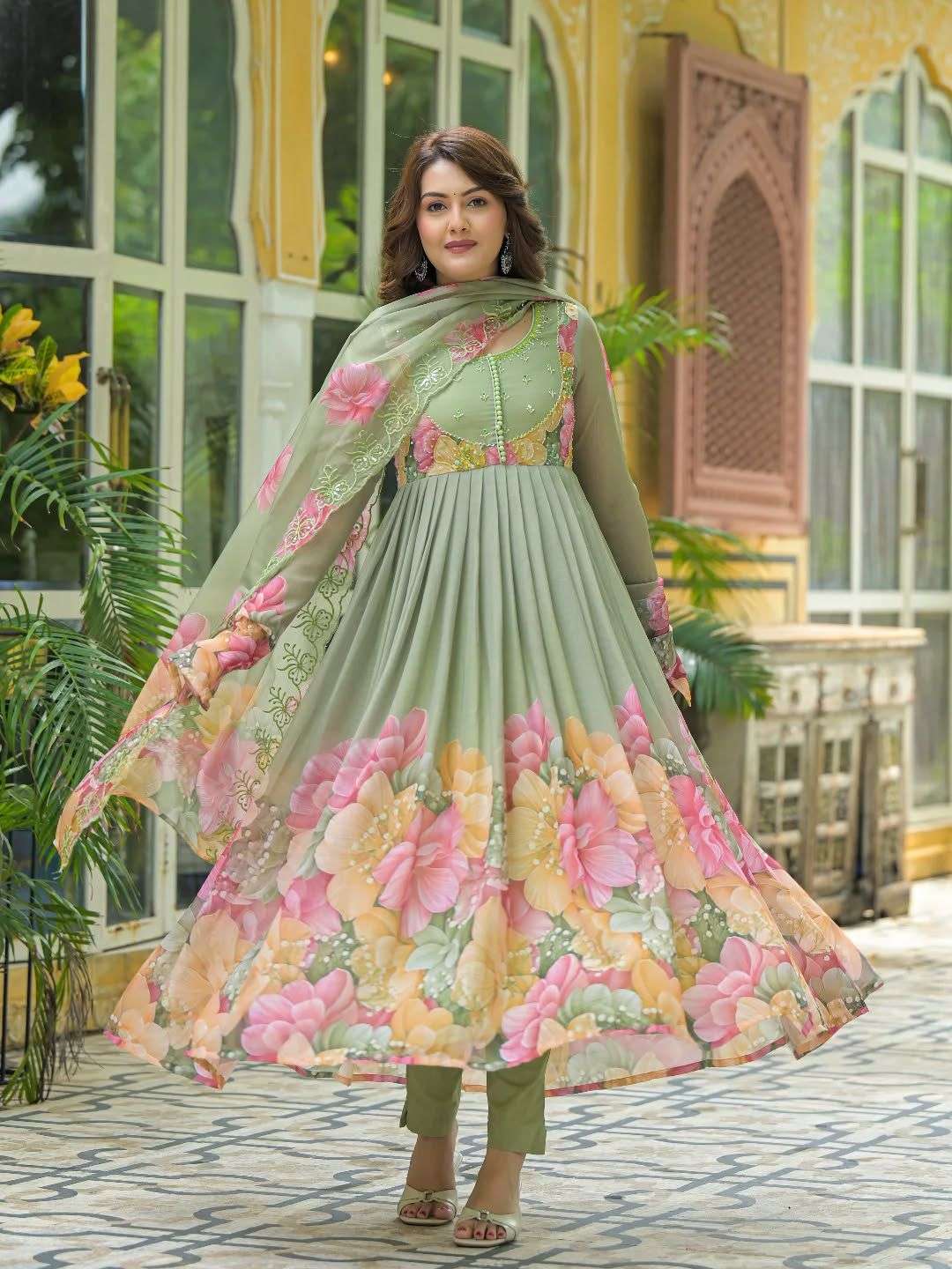 DN-516 BY ASLIWHOLESALE DESIGNER PURE FAUX GEORGETTE EMRBODIERY GOWN-00232