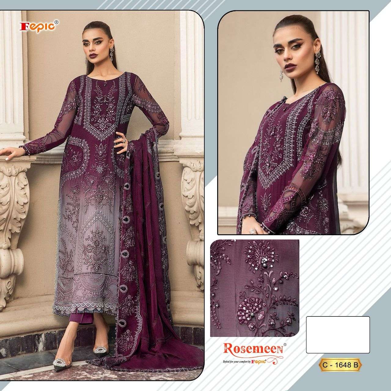 FEPIC ROSEMEEN C-1648 PURE ORGANZA EMBROIDERY PAKISTANI DRESS-00201