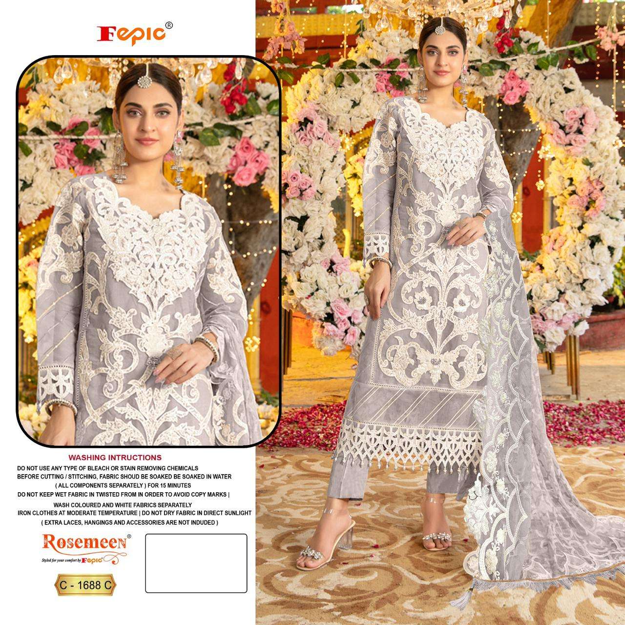 FEPIC ROSEMEEN C-1688 PURE ORGANZA EMBROIDERY PAKISTANI DRESS-00201