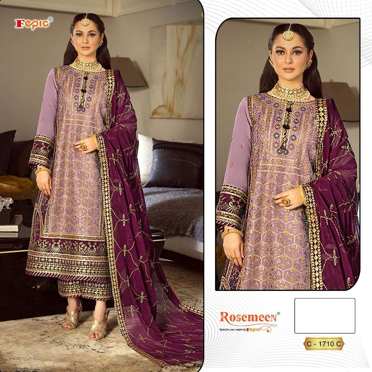 FEPIC ROSEMEEN C-1710 PURE CHINON SILK EMBROIDERY PAKISTANI DRESS-00201