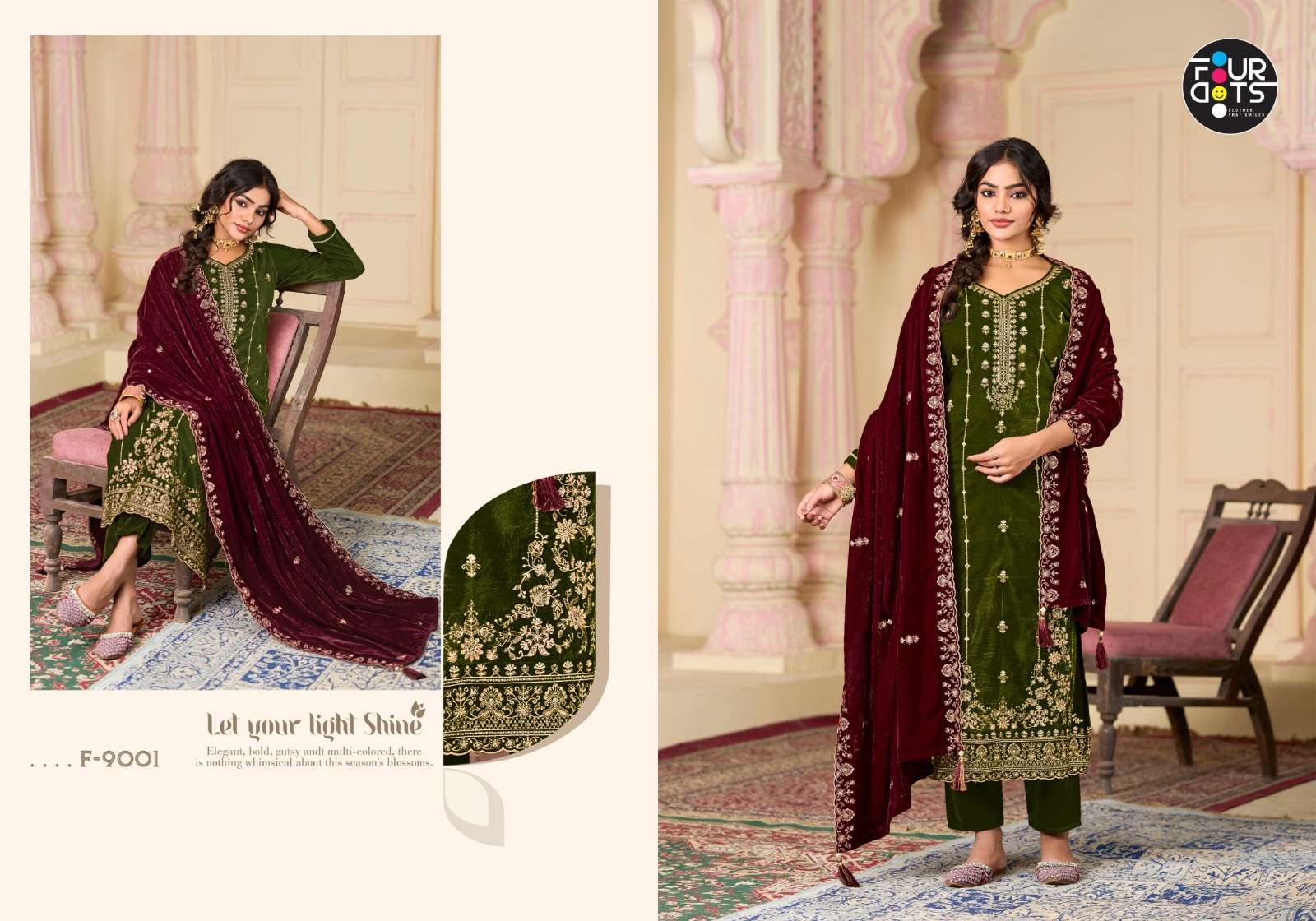 FOUR DOTS XPOSE VOL-2 9001 TO 9004 SERIES PURE VELEVT EMBROIDERY DRESSES-00402