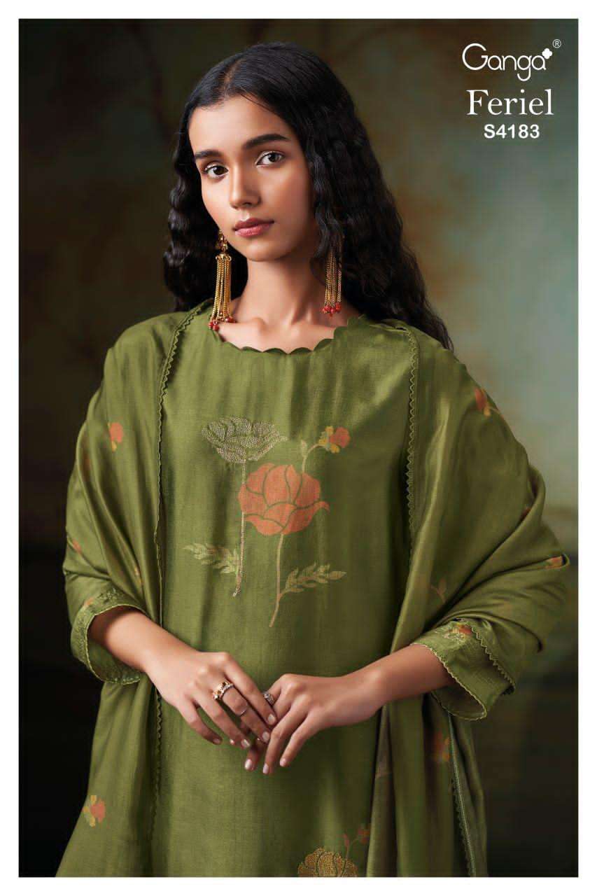 GANAG FASHION FERIEL S-4183 SERIES PURE SILK EMBROIDERY PAKISTANI DRESSES-00402