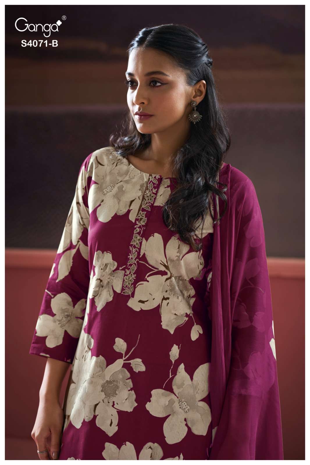 GANGA FASHION AARINI S-4071 A TO D SERIES PURE PASHMINA PRINTED DRESSES-00252