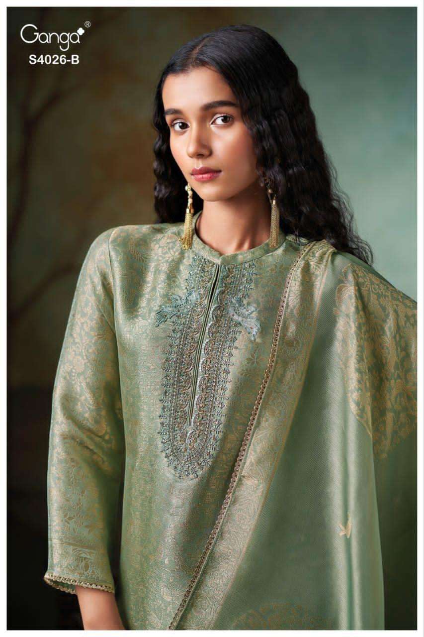 GANGA FASHION AMIRAE S-4026 PURE SILK JACQUARD EMBROIDERY DRESSES-00252