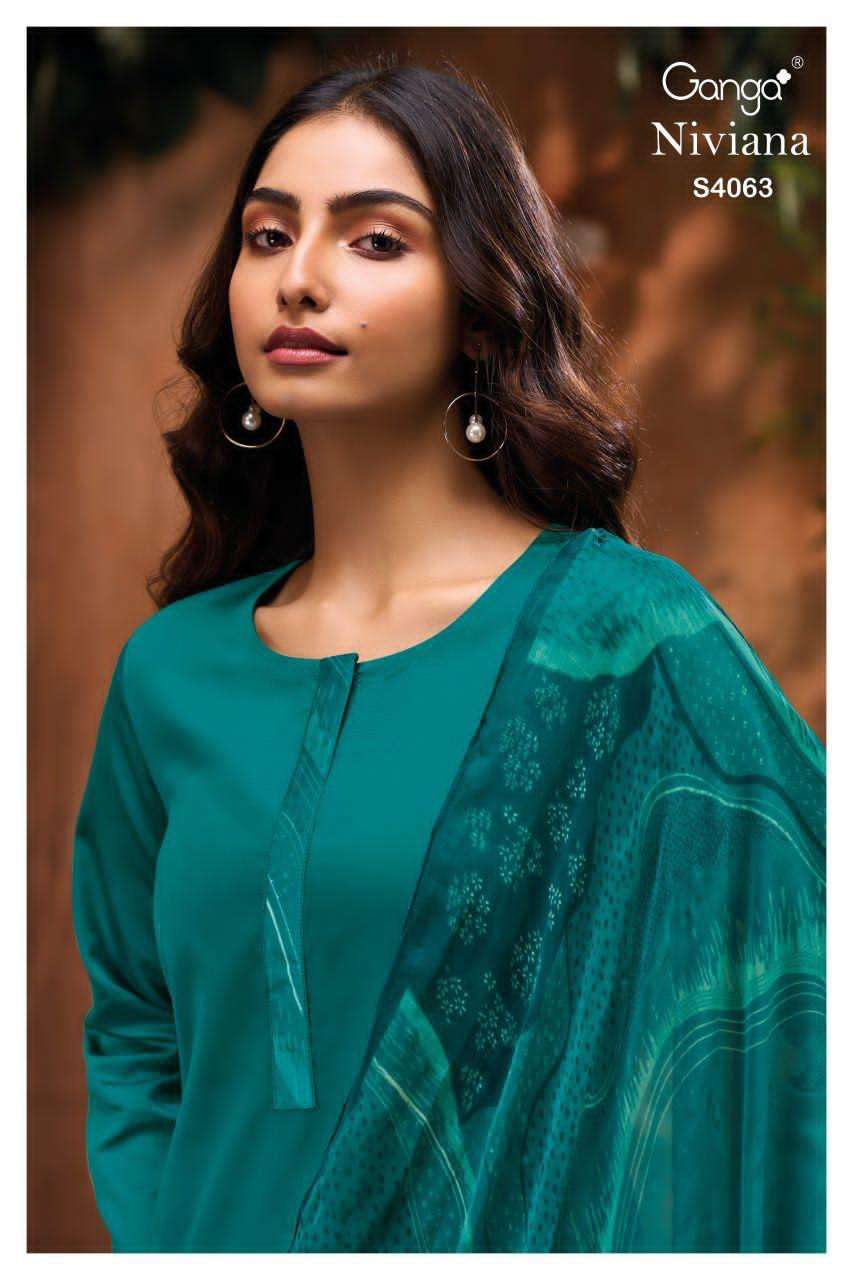 GANGA FASHION NIVIANA PURE COTTON SILK EMBROIDERY DRESSES-00402