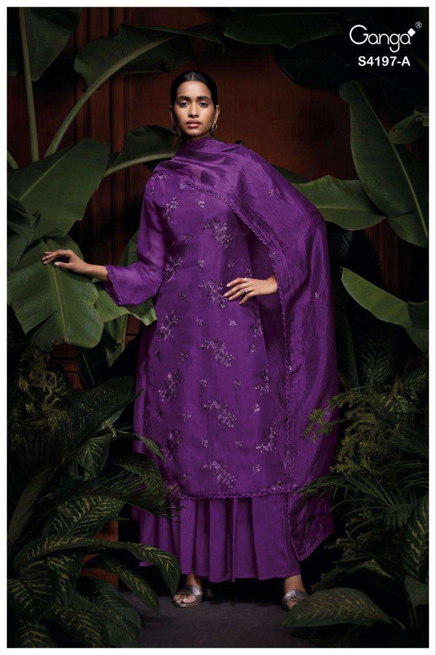 GANGA FASHION QUINA S-4197 PURE SILK EMBROIDERY DRESSES-00402
