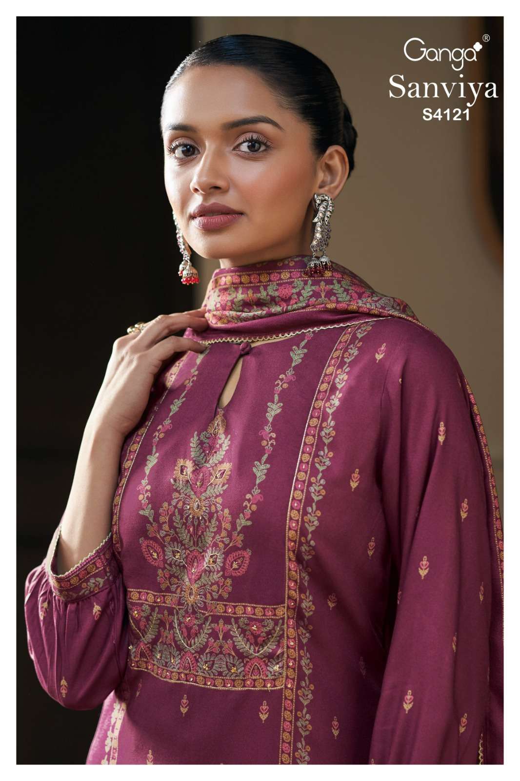 GANGA FASHION SANVIYA S-4121 A TO D SERIES PURE PASHMINA PRINTED DRESSES-00252