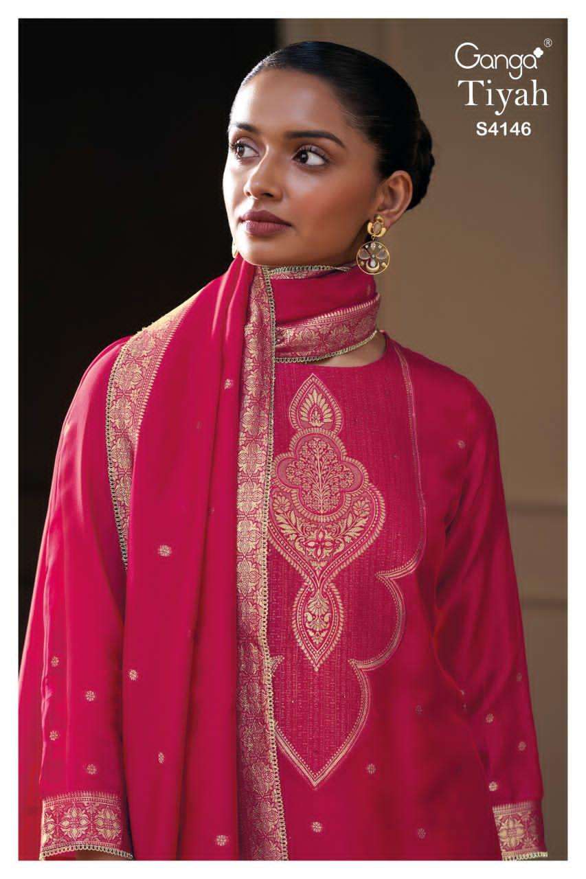 GANGA FASHION TIYAH S-4146 PURE SILK EMBROIDERY DRESSES-00402
