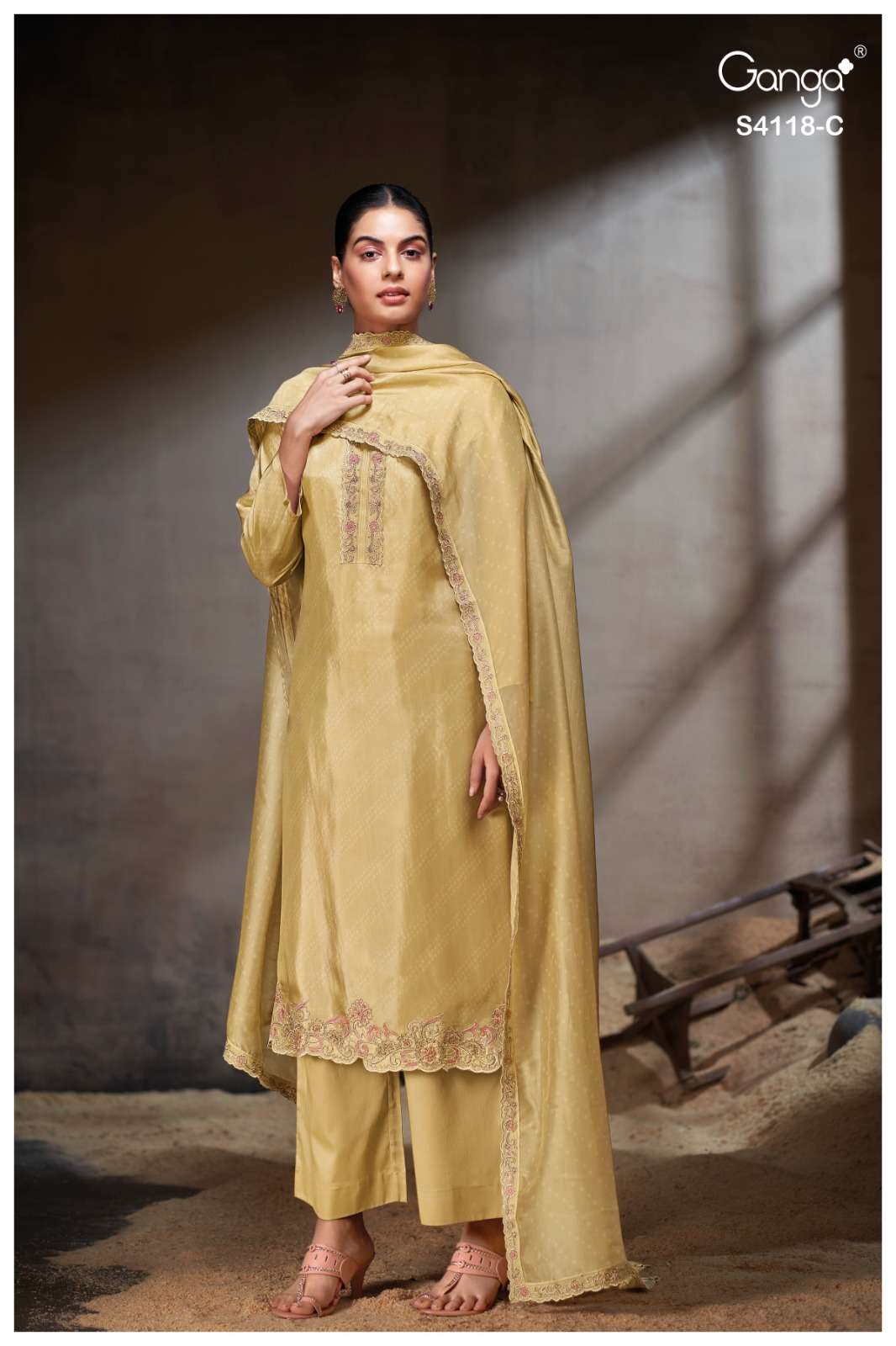 GANGA FASHION ZIYAARA 4118-A TO 4118-D SERIES PURE BEMBERG EMBROIDERY PAKISTANI DRESSES-00402