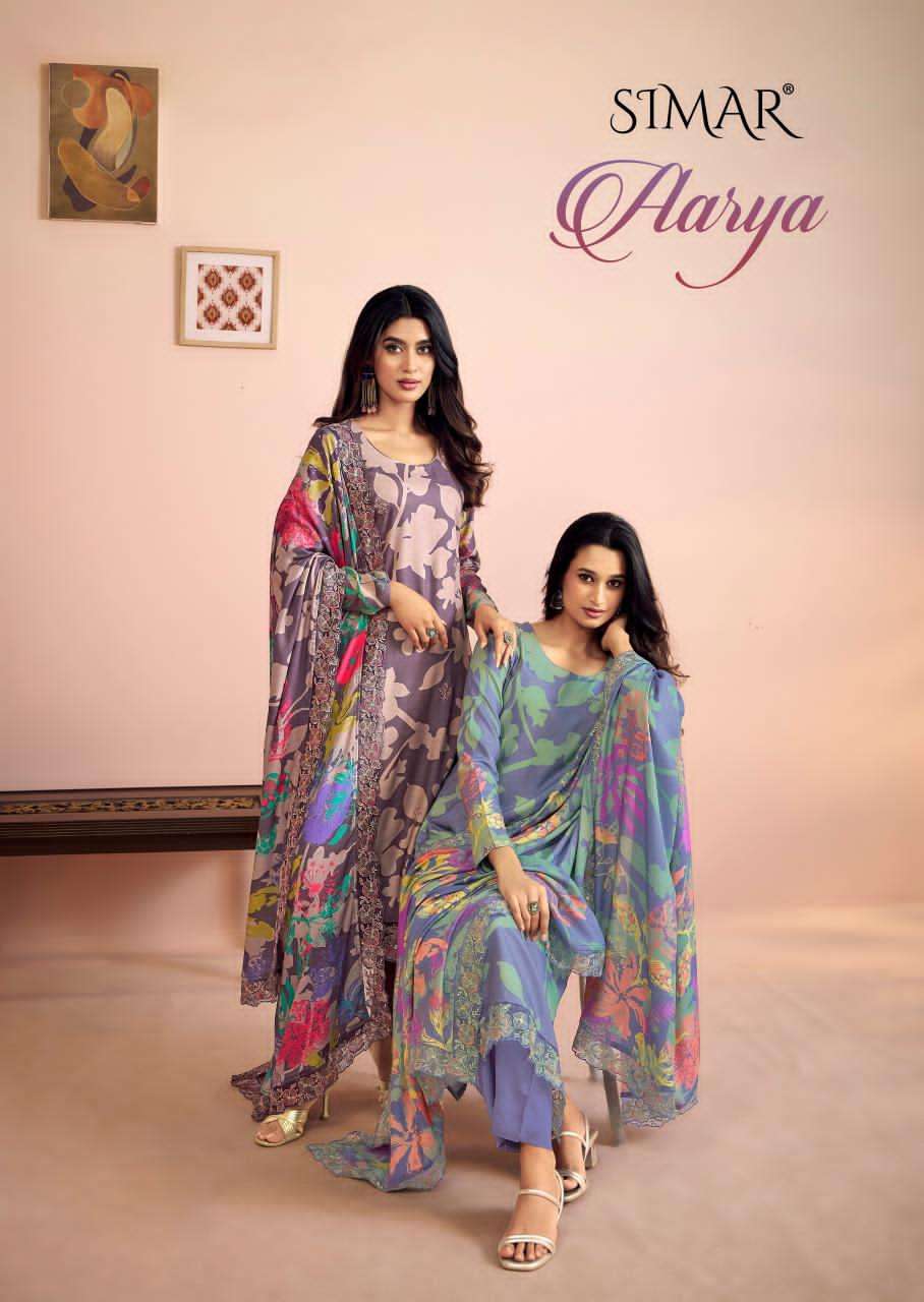 GLOSSY SIMAR AARYA 5106-A TO 5106-D SERIES PURE PASHMINA PRINTED EMBROIDERY PAKISTANI DRESSES-00402