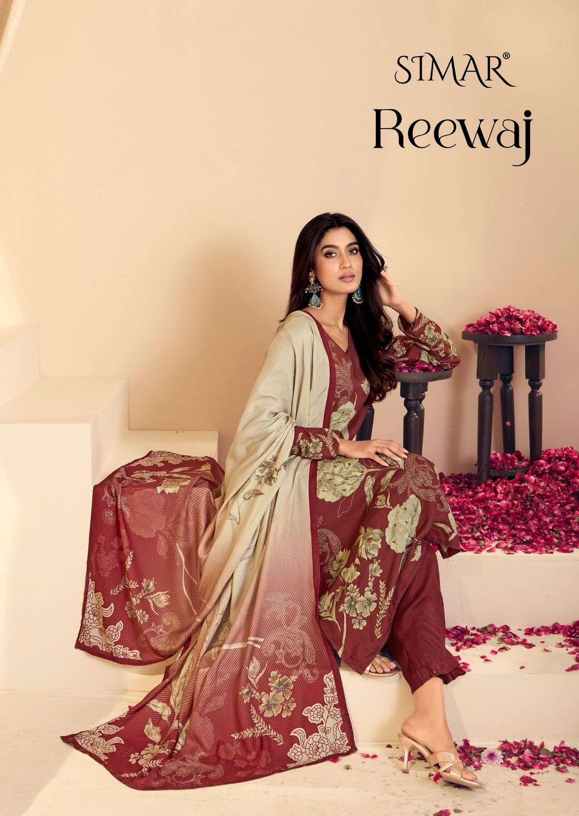 GLOSSY SIMAR REEVAJ PURE VISCOSE PASHMINA PRINTED DRESSES-00402