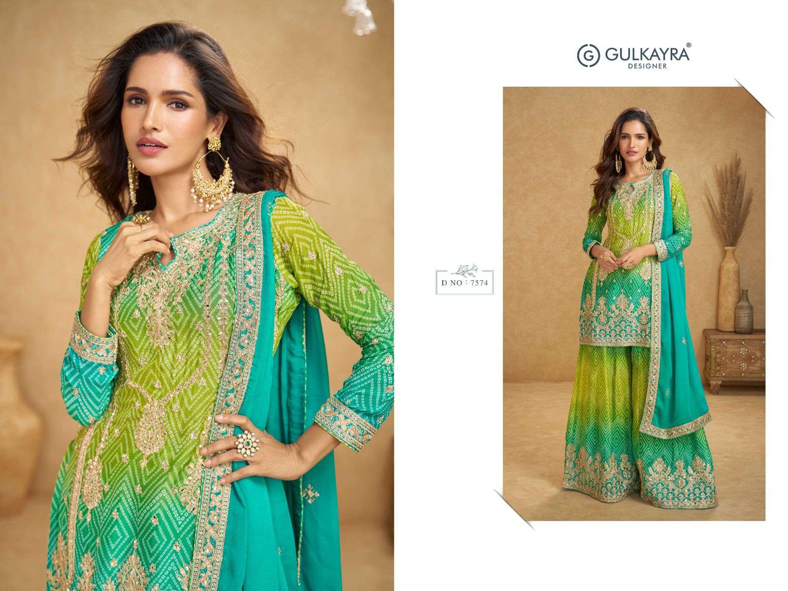 GULKAYRA PANGHT 7574 TO 7575 SERIES PURE CHINON BANDHANI DRESSES-00028