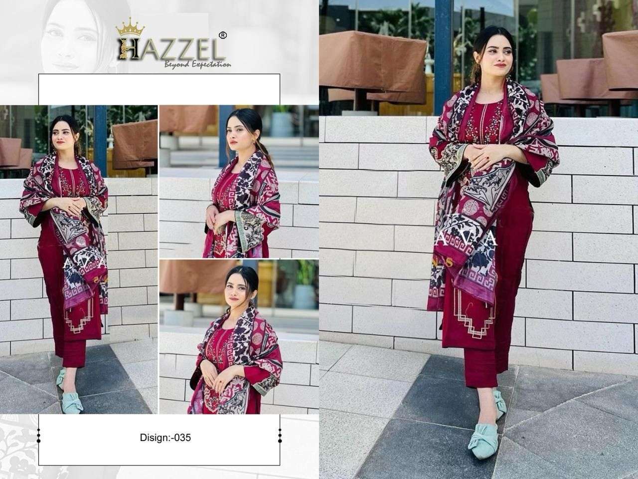 HAZZEL-035 PURE COTTON EMBROIDERY PRINTED PAKISATNI DRESSES-00071