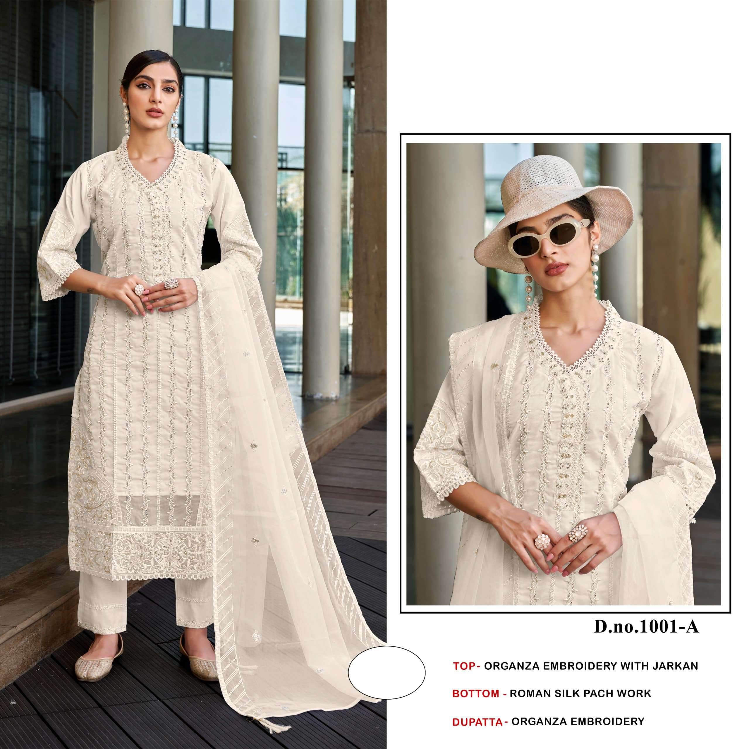HESSA 1001 COLOUR A TO D SERIES PURE ORGANZA EMBROIDERY PAKISTANI DRESSES-00310