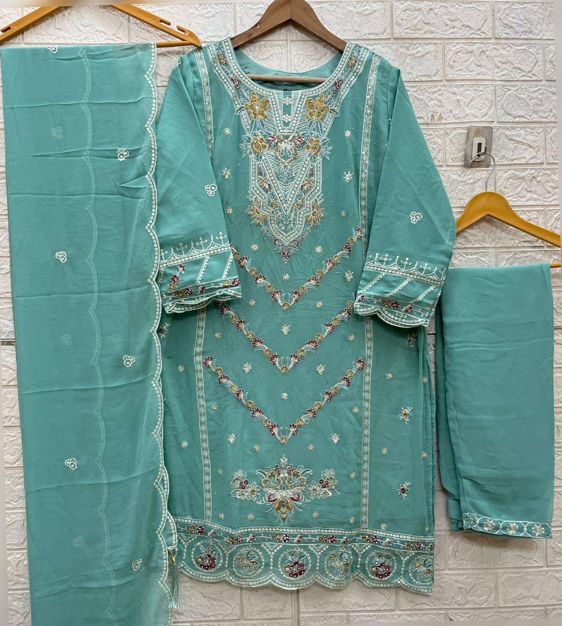 HESSA 1002 COLOUR A TO D SERIES PURE GEORGETTE EMBROIDERY PAKISTANI DRESSES-00310