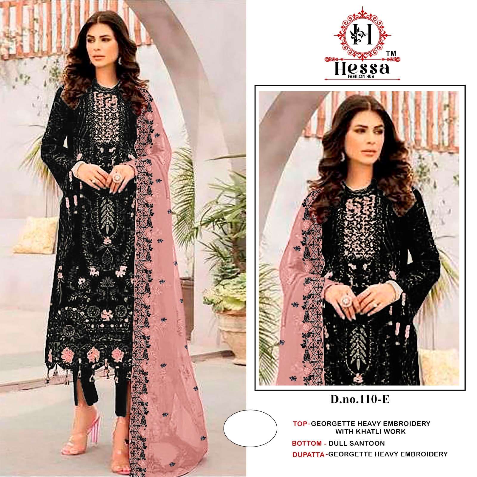 HESSA 110 COLOUR A TO E SERIES PURE GEORGETTE EMBROIDERY PAKISTANI DRESSES-00310