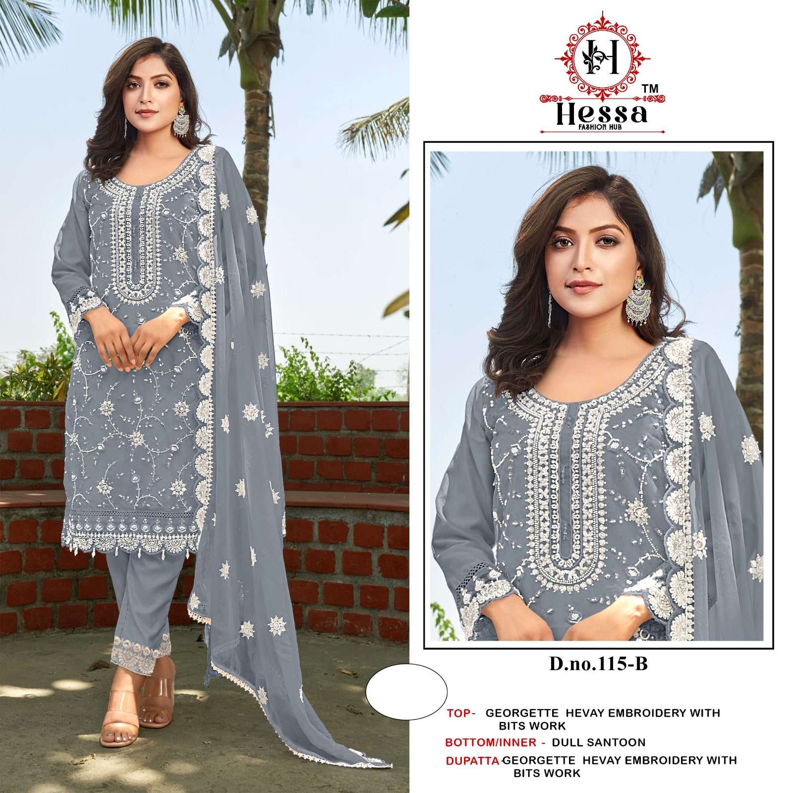 HESSA 115 COLOUR A TO D SERIES PURE GEORGETTE EMBROIDERY PAKISTANI DRESSES-00310