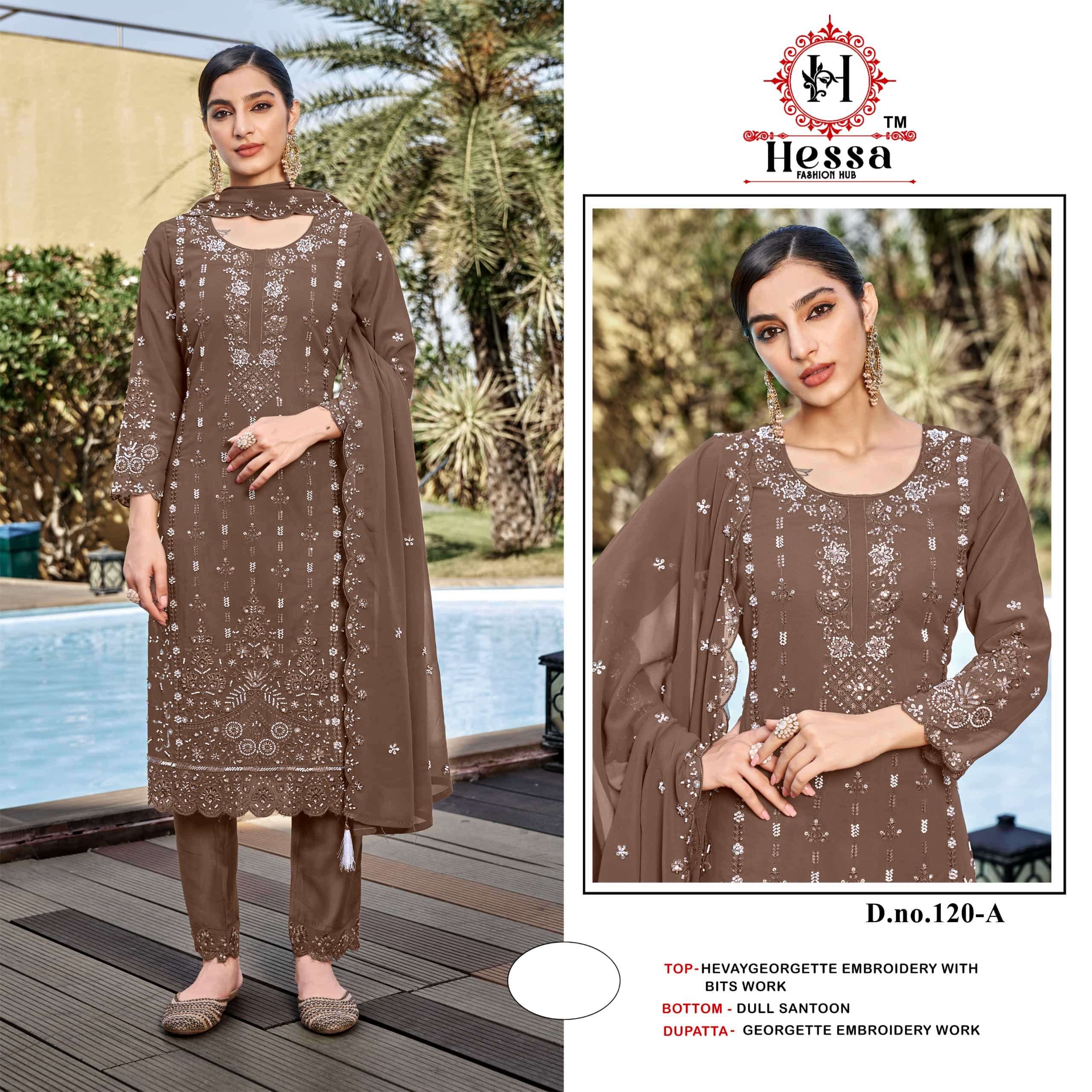 HESSA 120 COLOUR A TO D SERIES PURE GEORGETTE EMBROIDERY PAKISTANI DRESSES-00310