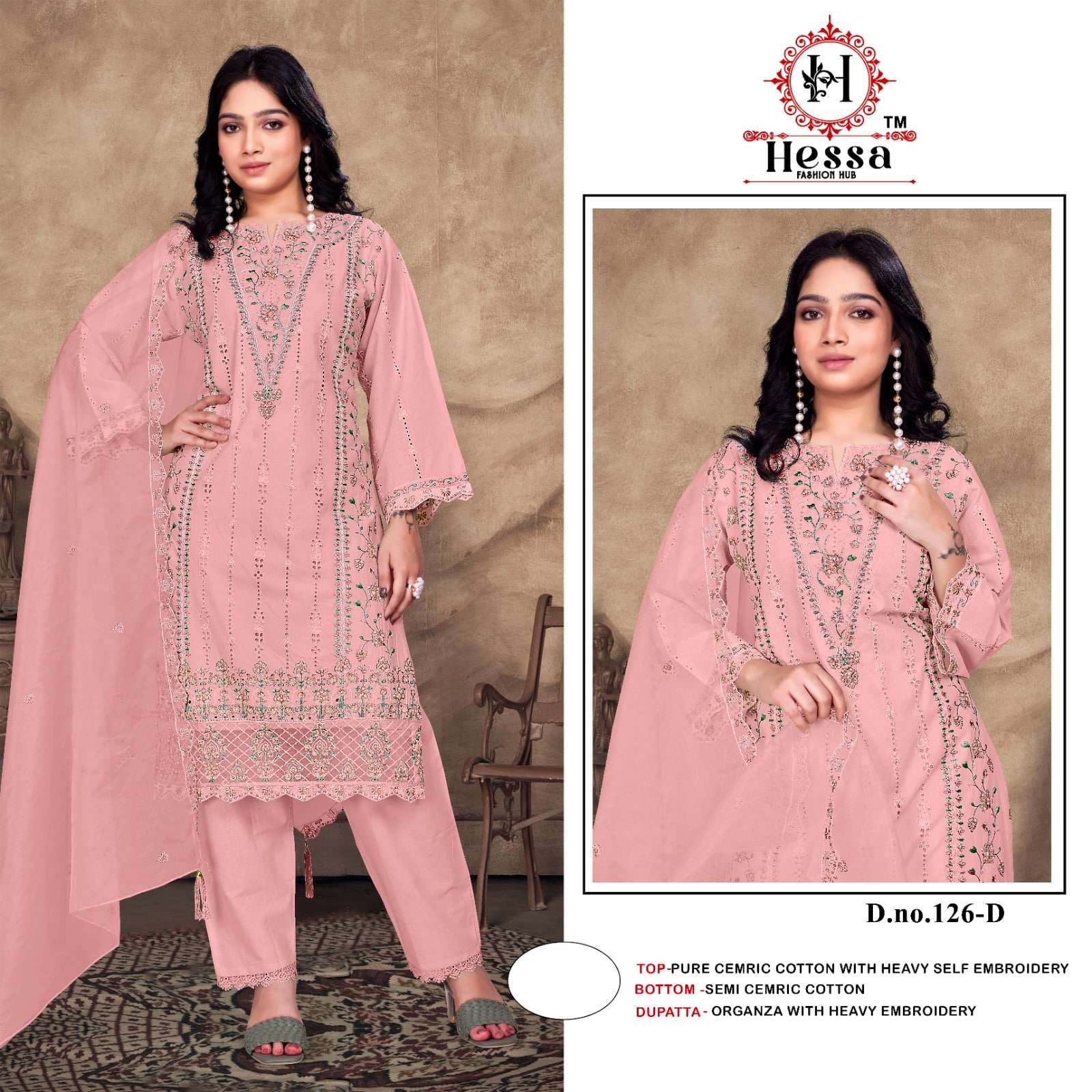 HESSA 126 COLOUR A TO D SERIES PURE COTTON EMBROIDERY PAKISTANI DRESSES-00310