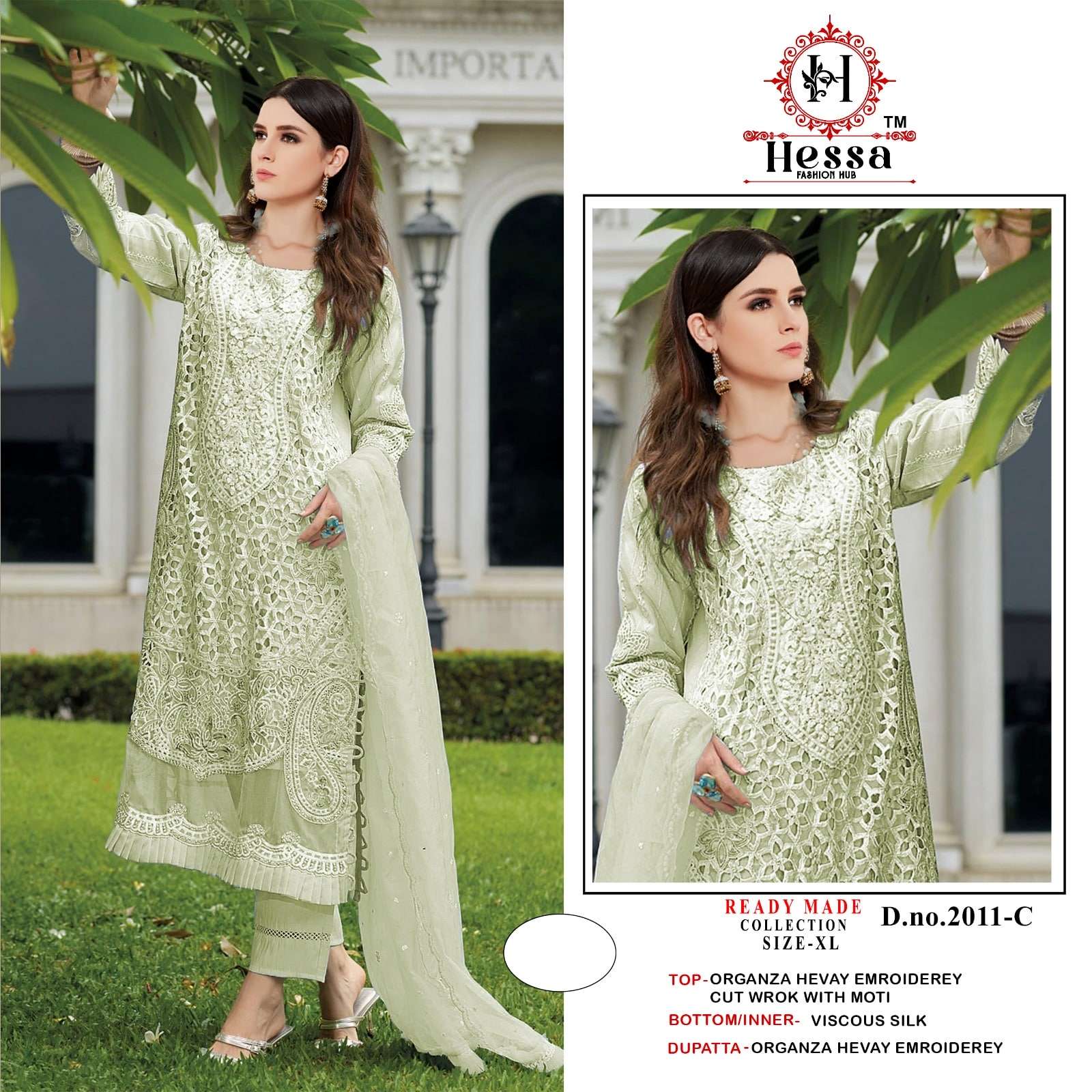 HESSA 2011 COLOUR A TO C SERIES PURE ORGANZA EMBROIDERY PAKISTANI DRESSES-00310
