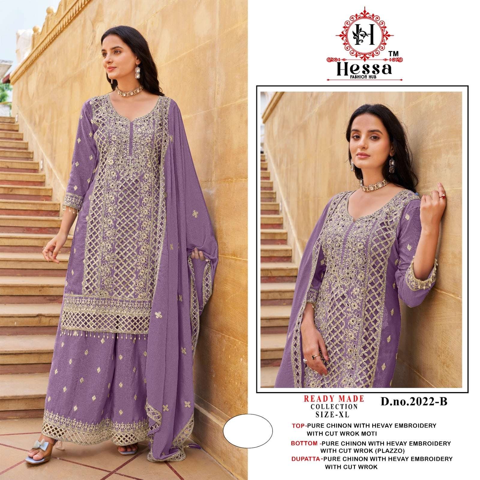 HESSA 2022 COLOUR A TO C SERIES PURE CHINON EMBROIDERY PAKISTANI DRESSES-00310