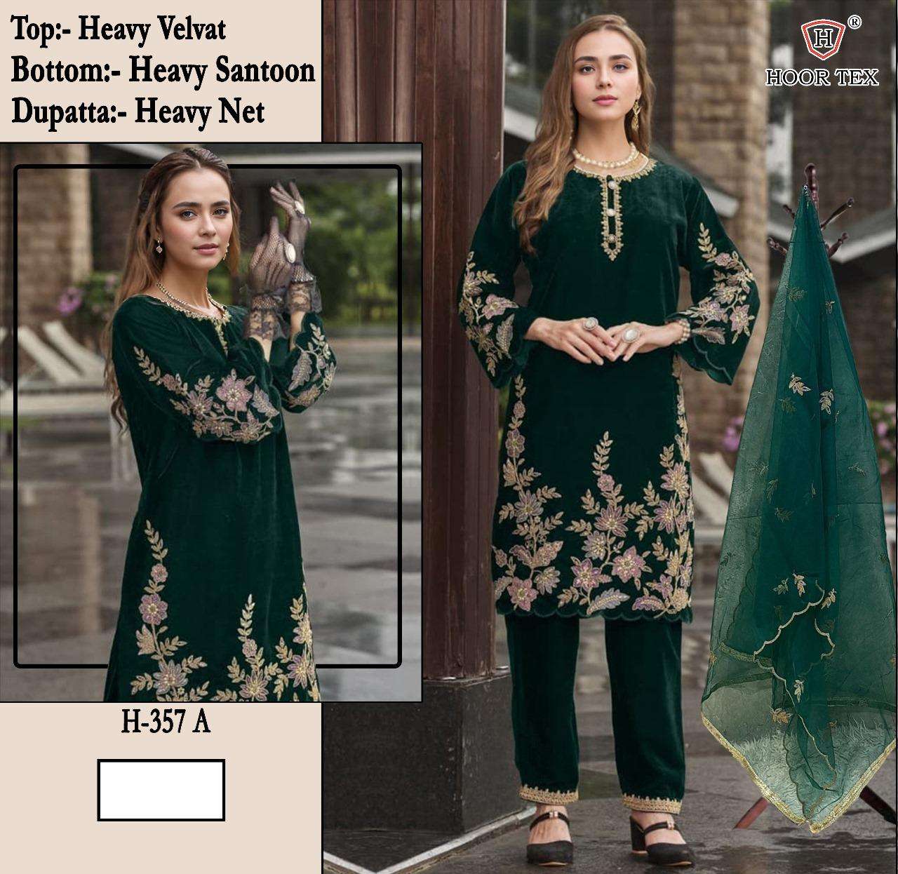 HOOR TEX H-357 A TO D SERIES PURE VELVET EMBROIDERY PAKISTANI DRESSES-00020