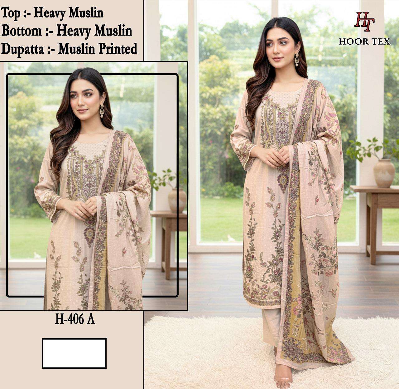 HOOR TEX HF-405 TO HF-413 SERIES PURE MUSLIN EMBROIDERY PAKISTANI DRESSES-00020