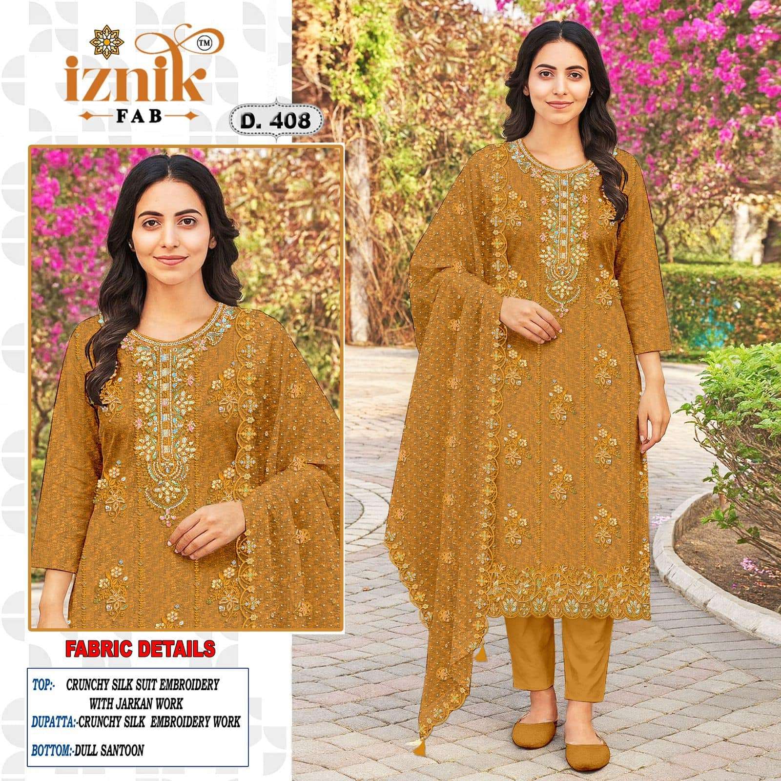 IZNIK FAB 408 A TO D SERIES PURE CRUNCHY EMBROIDERY PAKISTANI DRESSES-00201