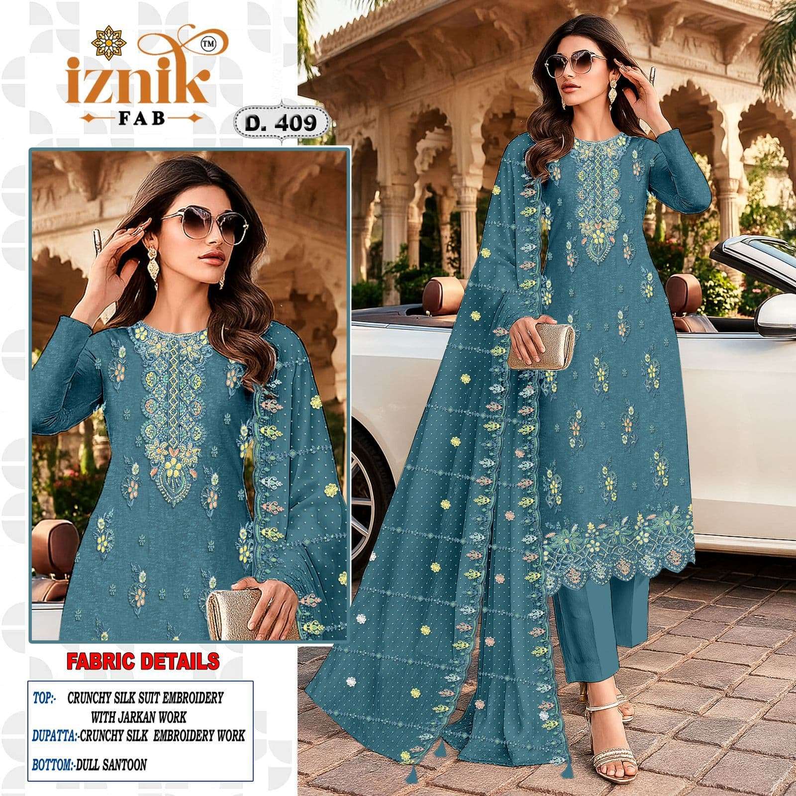 IZNIK FAB 409 A TO D SERIES PURE CRUNCHY EMBROIDERY PAKISTANI DRESSES-00201