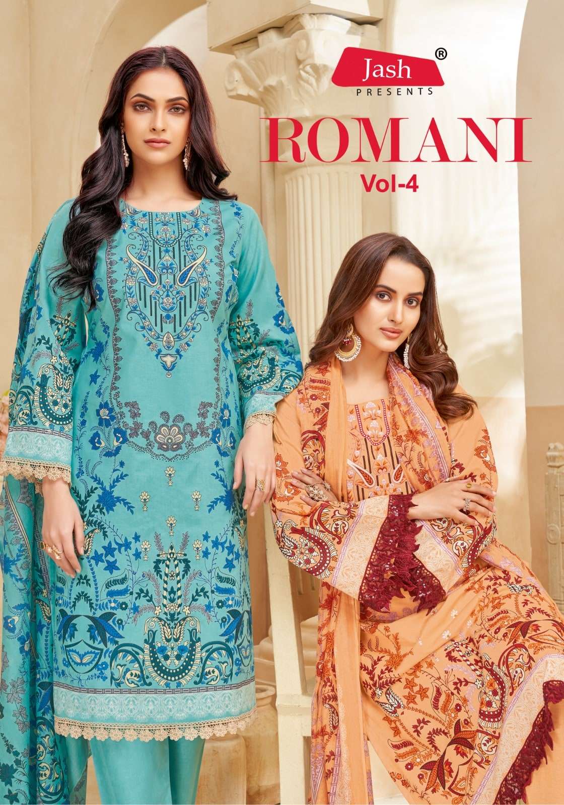 JASH ROMANI VOL-04 4001 TO 4008 SERIES PURE COTTON PRINTED PAKISTANI DRESSES-00201