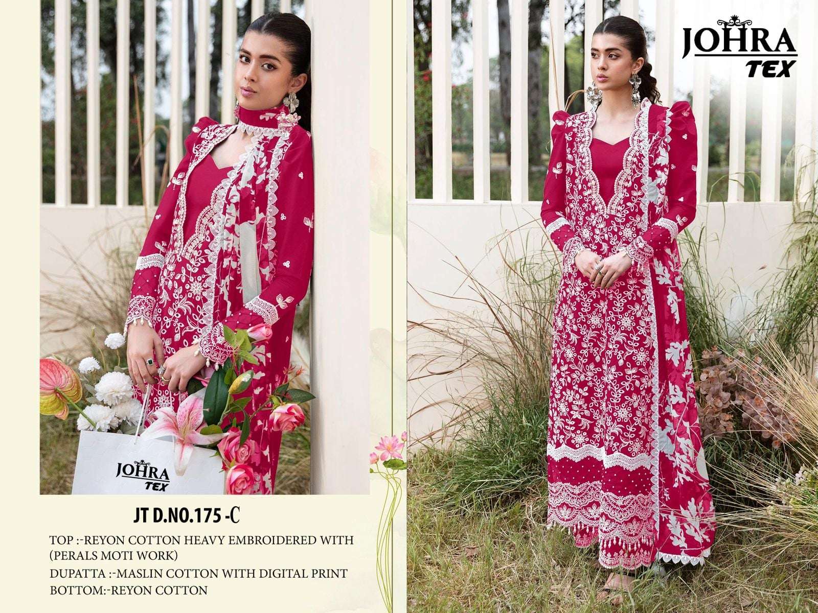 JOHRA TEX JT-175 PURE RAYON COTTON EMBROIDERY  PAKISTANI DRESS-00071