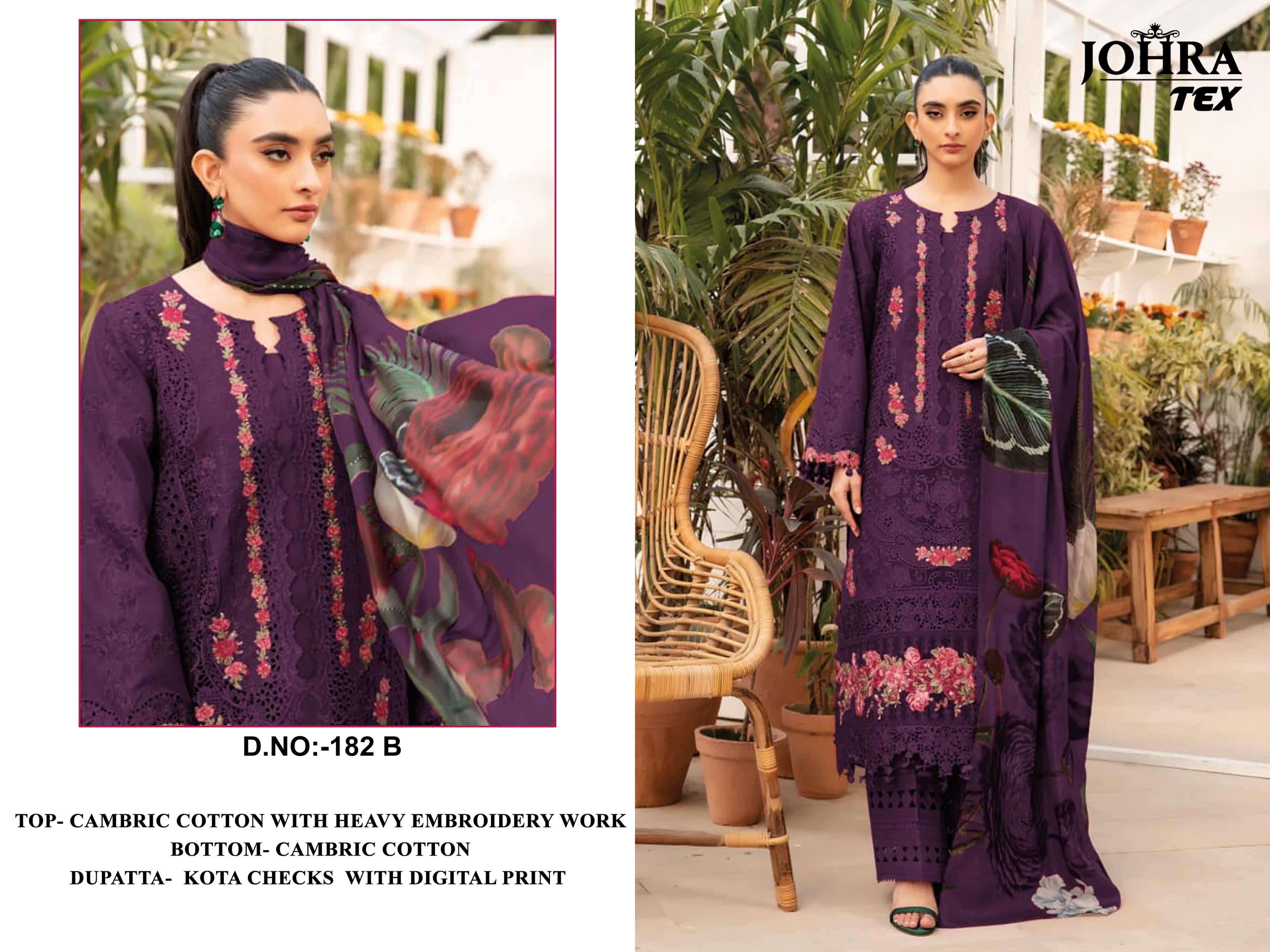 JOHRA TEX JT-182 PURE CAMBRIC COTTON EMBROIDERY PAKISTANI DRESS-00062
