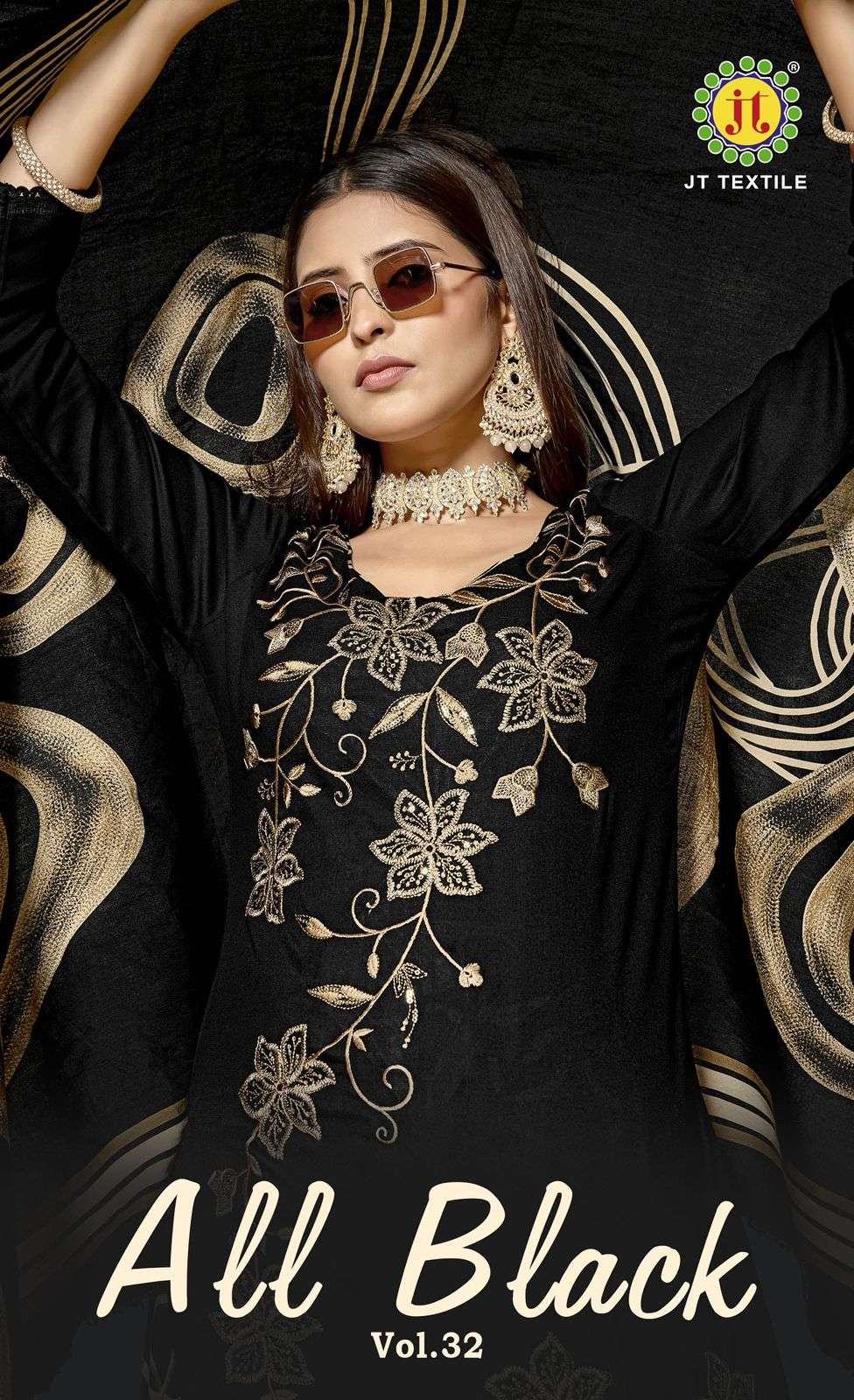 JT TEXTILE ALL BLACK VOL-32 PURE RAYON EMBROIDERY PAKISTANI DRESSES-00062