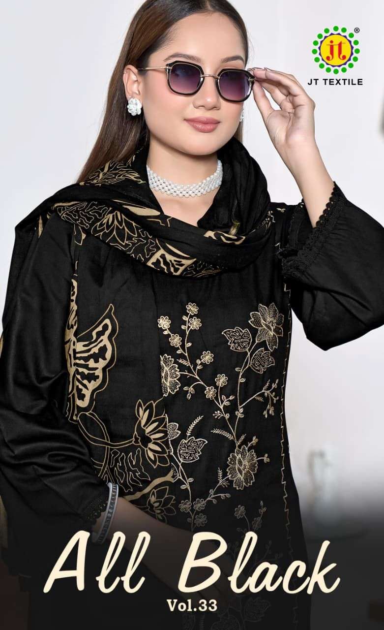 JT TEXTILE ALL BLACK VOL-33 PURE RAYON EMBROIDERY PAKISATNI DRESSES-00062