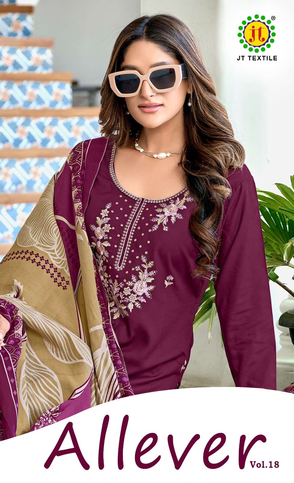 JT TEXTILE ALLEVER VOL-18 18001 TO 18005 SERIES PURE RAYON EMBROIDERY PAKISTANI DRESSES-00201